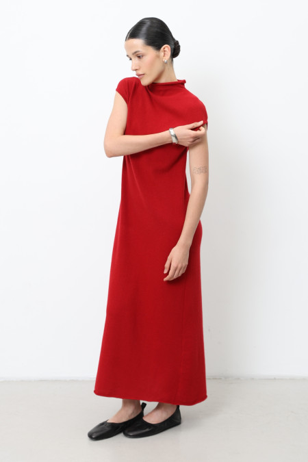 Dark Red Sleeveless Lambswool Maxi Dress
