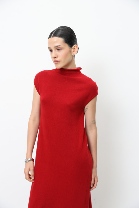 Dark Red Sleeveless Lambswool Maxi Dress