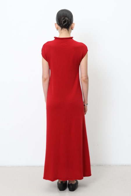 Dark Red Sleeveless Lambswool Maxi Dress