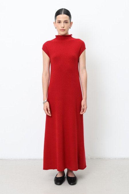 Dark Red Sleeveless Lambswool Maxi Dress