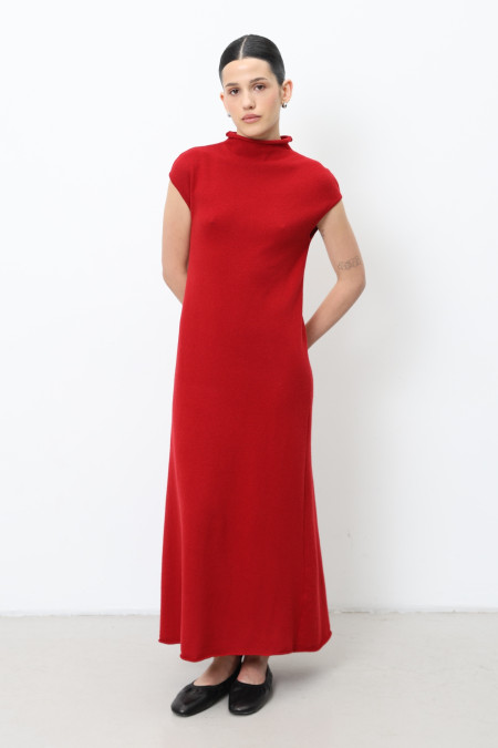 Dark Red Sleeveless Lambswool Maxi Dress