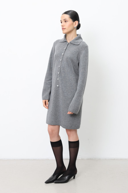 Трикотажна сукня-поло з вовни ягнят сіра