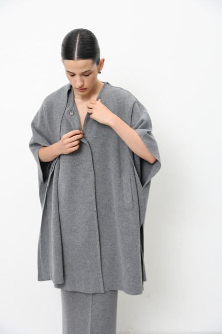 Grey Oversized Lambswool Poncho