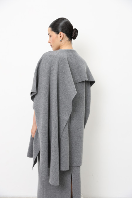 Grey Oversized Lambswool Poncho