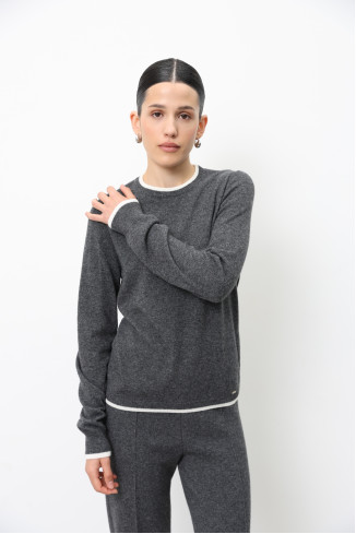 Dark Gray and Off-white Long-Sleeved Lambswool Jumper