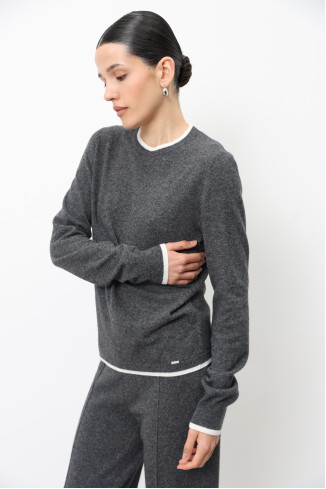 Dark Gray and Off-white Long-Sleeved Lambswool Jumper