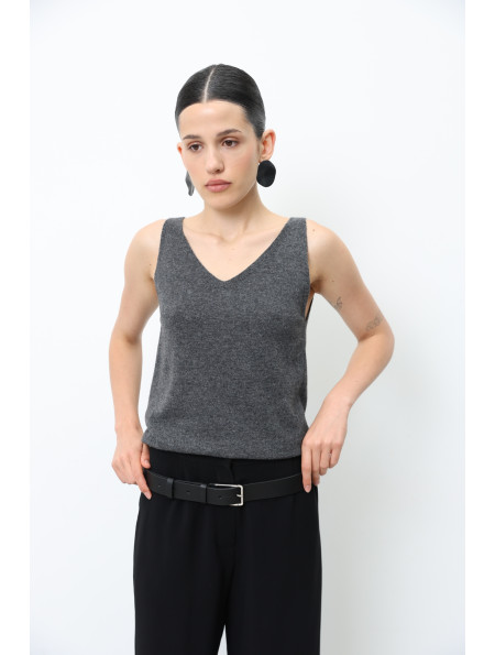 Dark Gray Lambswool V-neck Top