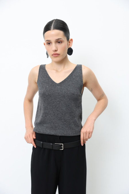 Dark Gray Lambswool V-neck Top