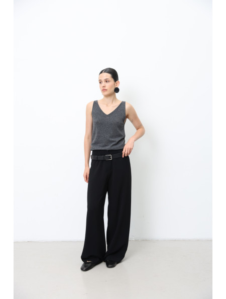Dark Gray Lambswool V-neck Top
