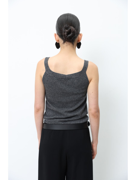 Dark Gray Lambswool V-neck Top