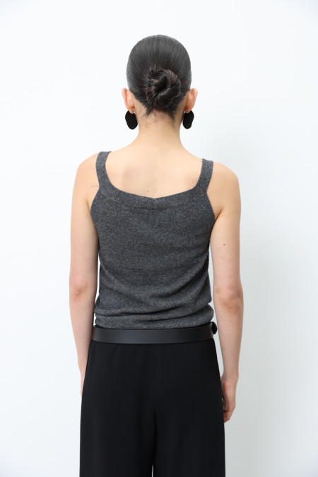 Dark Gray Lambswool V-neck Top