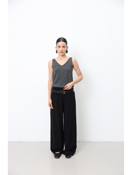 Dark Gray Lambswool V-neck Top