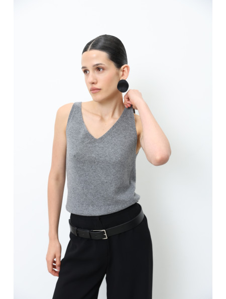 Gray Lambswool V-neck Top