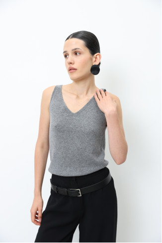 Gray Lambswool V-neck Top