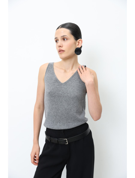 Gray Lambswool V-neck Top