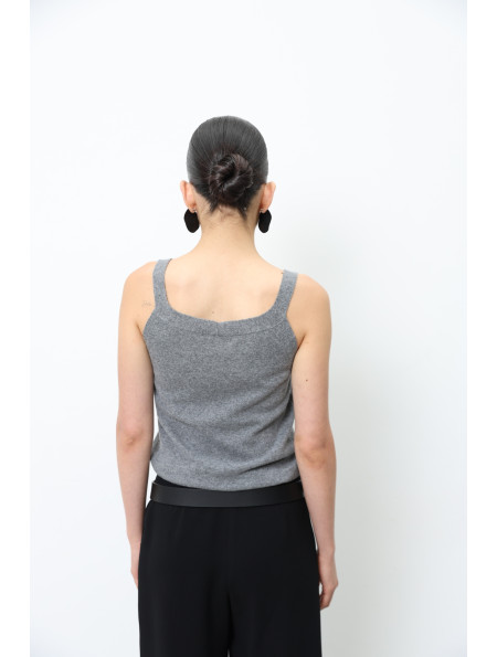 Gray Lambswool V-neck Top
