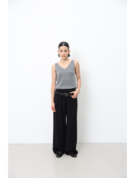 Gray Lambswool V-neck Top