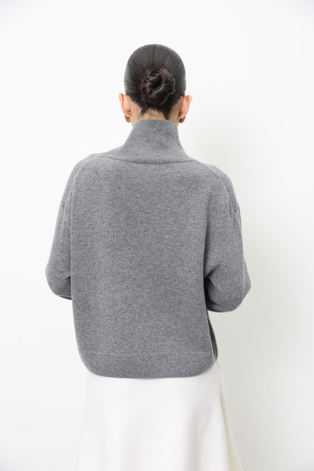 Grey Lambswool Oversized Cropped Sweater