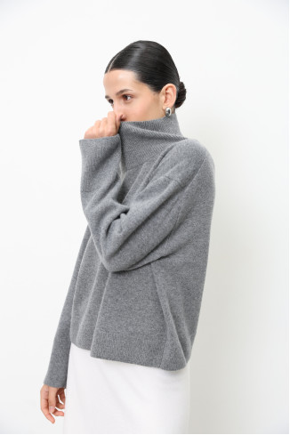 Grey Lambswool Oversized Cropped Sweater