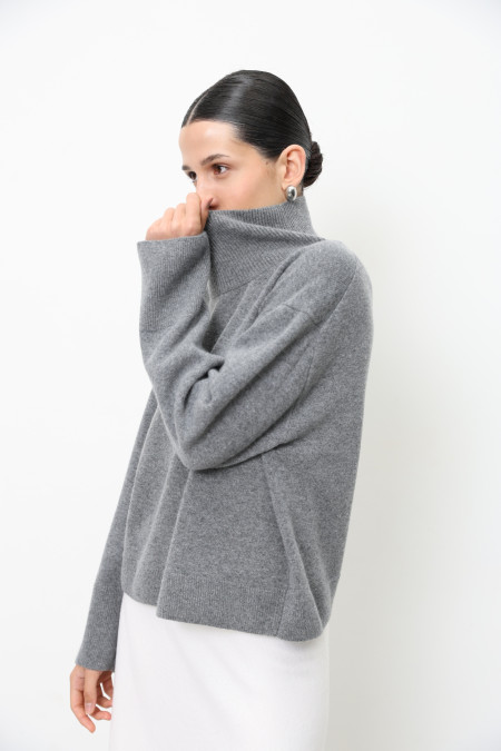Grey Lambswool Oversized Cropped Sweater