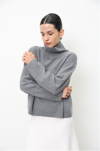 Grey Lambswool Oversized Cropped Sweater