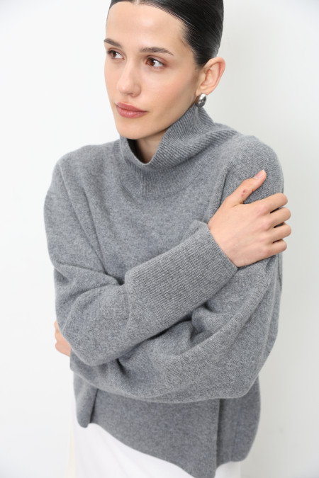 Grey Lambswool Oversized Cropped Sweater