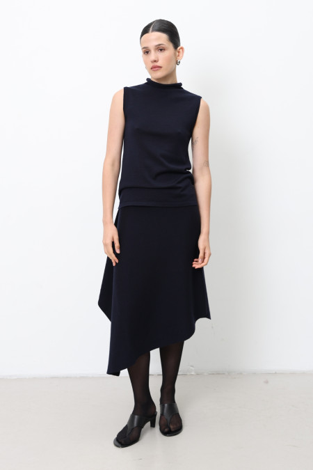 Топ із коміром-стійкою зі 100% вовни мериноса темно-синій