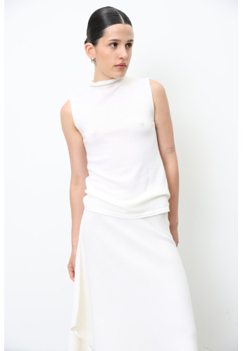 Топ із коміром-стійкою зі 100% вовни мериноса молочний