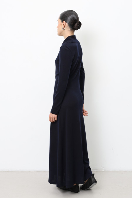 Navy 100% Merino Wool Dress With Collar