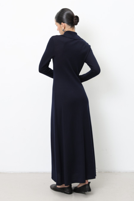 Navy 100% Merino Wool Dress With Collar