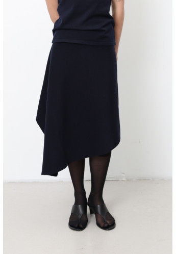 Асиметрична спідниця зі 100% вовни мериноса темно-синя