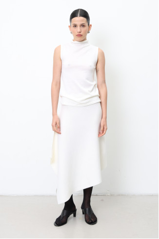 Асимметричная юбка из 100% шерсти мериноса молочная
