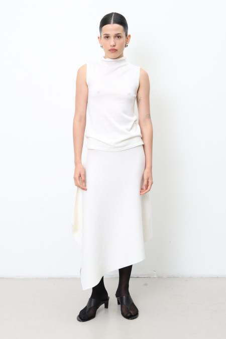 Асиметрична спідниця зі 100% вовни мериноса молочна