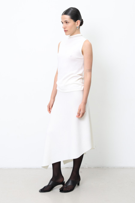 Асиметрична спідниця зі 100% вовни мериноса молочна