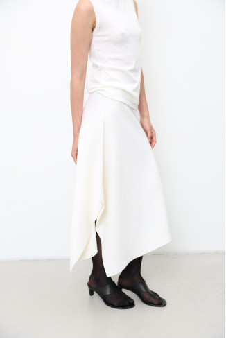 Асимметричная юбка из 100% шерсти мериноса молочная