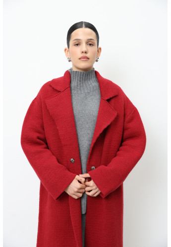 Трикотажне двобортне пальто червоне