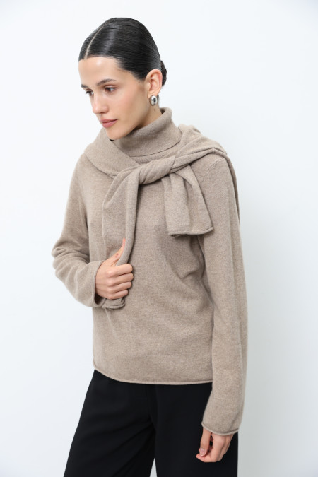 Beige 100% Cashmere Turtleneck