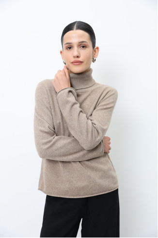 Beige 100% Cashmere Turtleneck