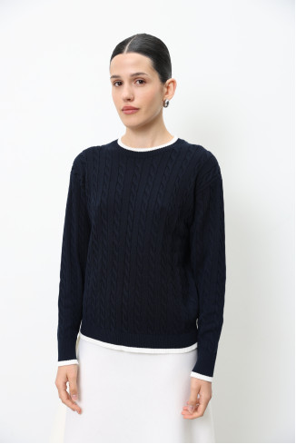Джемпер з віскози з контрастною бейкою темно-синій