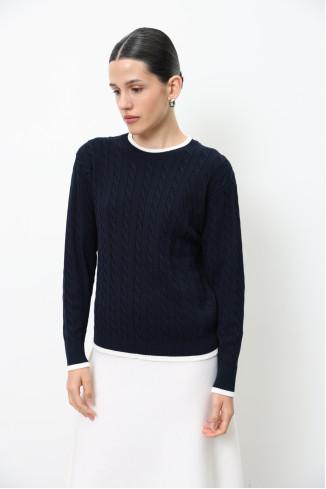 Джемпер з віскози з контрастною бейкою темно-синій