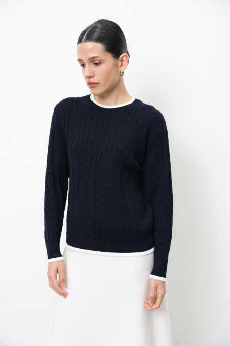 Джемпер з віскози з контрастною бейкою темно-синій