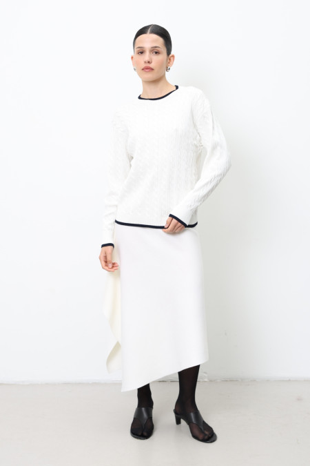 Джемпер з віскози з контрастною бейкою молочний Джемпер з віскози з контрастною бейкою молочний