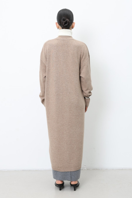 Длинный кардиган из шерсти ягнят темно-бежевый