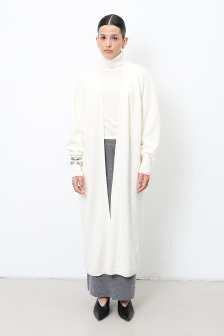 Long Off-White Lambswool Cardigan