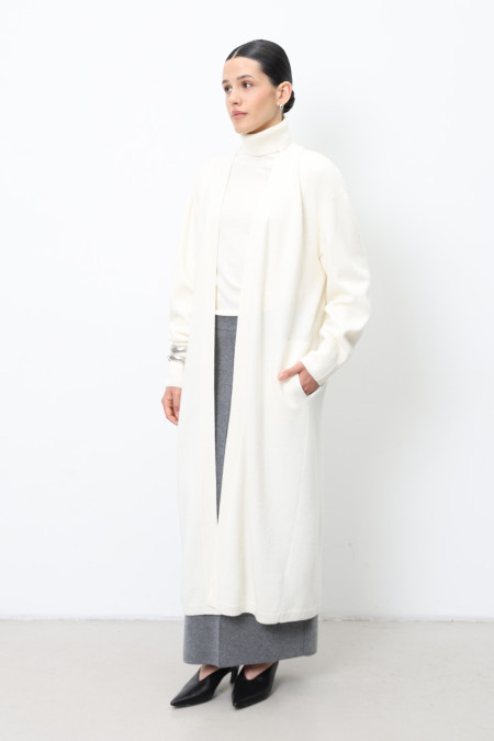 Long Off-White Lambswool Cardigan