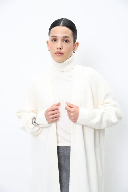 Long Off-White Lambswool Cardigan