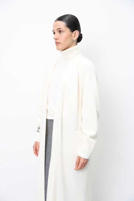 Long Off-White Lambswool Cardigan