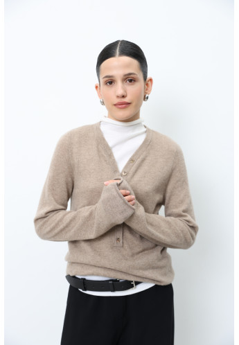 Beige 100% Cashmere V-neck Jumper