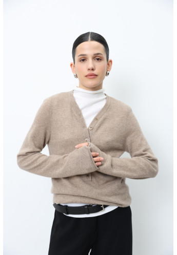 Beige 100% Cashmere V-neck Jumper