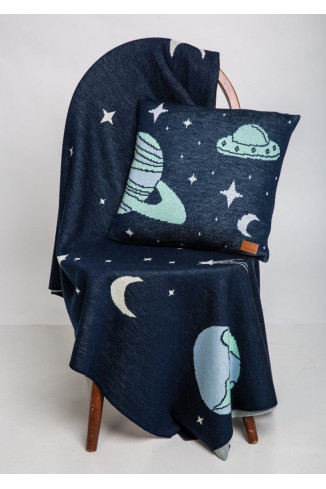 Жаккардовая подушка "Космос" 45х45 синяя